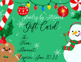 Gift Card to Artwark printable Valentines Christmas Birthday Graduation Mother's Day Father's Day