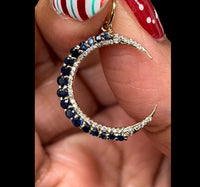 14K Gold Diamond and Blue Sapphire Crescent Moon pendant