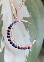 14K Gold Diamond and Blue Sapphire Crescent Moon pendant