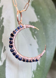 14K Gold Diamond and Blue Sapphire Crescent Moon pendant