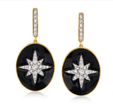 Vintage style 18K Yellow Gold over SS .50 ctw Diamond and Black enamel disc earrings
