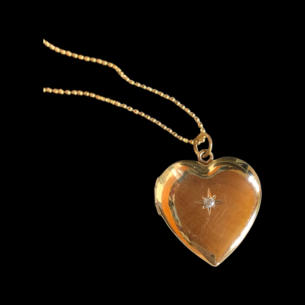 14K Yellow Gold heart shaped locket engraveable with VS diamond