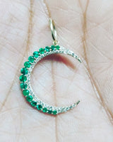 14K Gold Crescent pendant with Zambian emeralds and diamonds