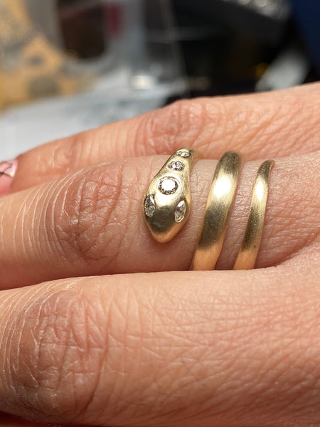 14K Gold and Diamond triple coil Snake ring