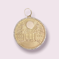 14K Gold Kaaba with Diamond border pendant medallion necklace