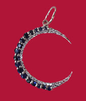 14K Gold Diamond and Blue Sapphire Crescent Moon pendant