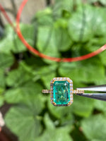 14K Yellow Gold Emerald and Diamond Halo Ring