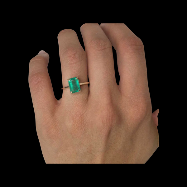 14K Gold Colombian Emerald Classic Emerald cut Ring natural emerald