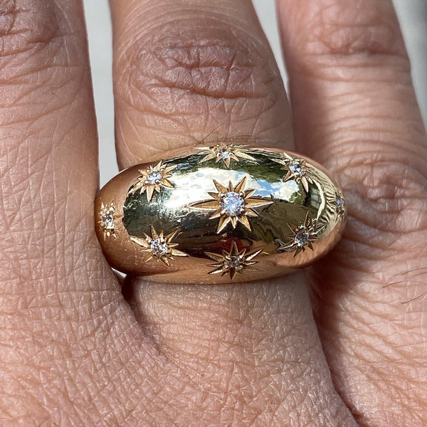 14K Gold Diamond Starset Bombe Ring