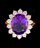 Vintage 5.35 carat Oval amethyst and 1 ctw G VS diamond halo ring diva 14K Yellow Gold size 5