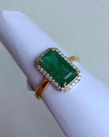 14K Gold Zambian Emerald and Diamond ring