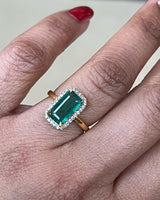 14K Yellow Gold platinum topped 2.15 ctw Zambian emerald and diamond halo ring size 5 