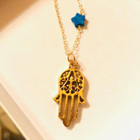 18K gold vermeil hamsa hamesh hand of fatima spirit lapiz lazuli star necklace charm pendant only one yoga namaste