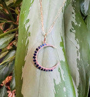 14K Gold Diamond and Blue Sapphire Crescent Moon pendant