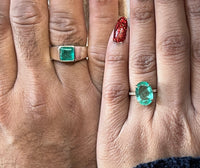 Mens Asscher cut Colombian Emerald Sterling Silver Ring