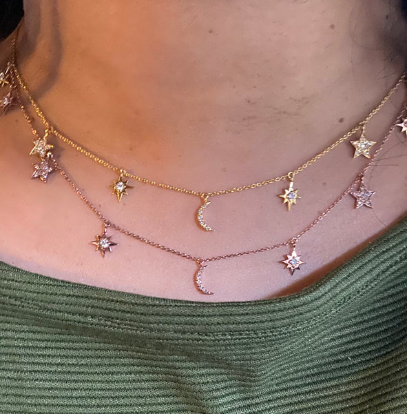Amazon.com: 14K gold diamond moon necklace/Dainty moon necklace/Diamond  moon necklace/Cute moon necklace/Bright moon necklace : Handmade Products