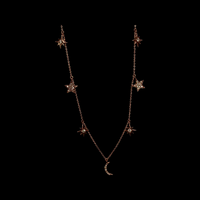 14K White Gold and diamond crescent Moon and stars necklace choker