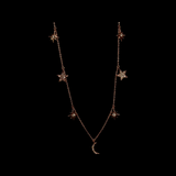 14K White Gold and diamond crescent Moon and stars necklace choker