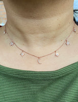 14K Yellow Gold Diamond pave crescent moon and stars shaker choker necklace G VS Diamonds pendant charms celebrity style jewelry gifts for her