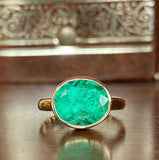 14K Gold Vivid Green Oval Emerald Ring