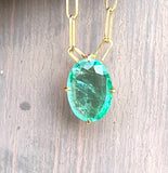 14K Gold Oval Zambian Emerald eye clean pendant