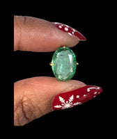 14K Gold Oval Zambian Emerald eye clean pendant