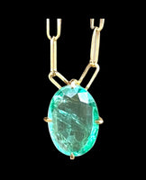 14K Gold Oval Zambian Emerald eye clean pendant