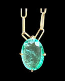 14K Gold Oval Zambian Emerald eye clean pendant