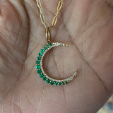 14K Gold Emerald and Diamond Crescent pendant