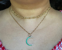14K Gold Crescent pendant with Zambian emeralds and diamonds
