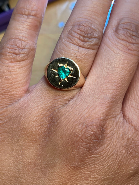 14K Gold Emerald signet ring