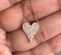 Diamond heart necklace pendant 14K rose Gold F VS pink gold necklace valentines gift birthday gift anniversary gift pave diamond jewelry