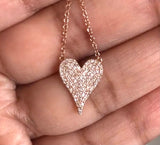 Diamond heart necklace pendant 14K rose Gold F VS pink gold necklace valentines gift birthday gift anniversary gift pave diamond jewelry
