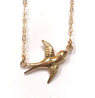 14K Yellow Gold and Diamond accent Eye Flying Sparrow Necklace pendant .01 carat G SI quality Diamond