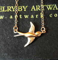 14K Gold Bird Diamond eye necklace Ladybird nature