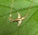 14K Gold Bird Diamond eye necklace Ladybird nature