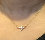 14K Gold Bird Diamond eye necklace Ladybird nature