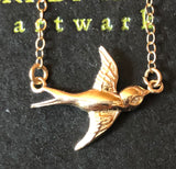 14K Gold Bird Diamond eye necklace Ladybird nature