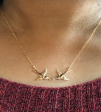 14K Gold and Diamond Kissing Birds necklace nature