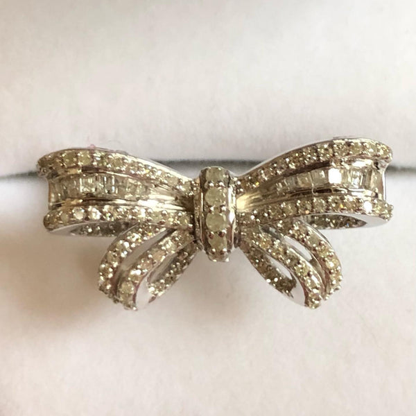 Custom order size 8 Sterling silver Diamond bow ring baguette diamond round diamond .50 carat pave diamond ribbon ring valentines gift birthday gift