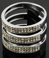 1 carat pave champagne diamond statement coil triple row sterling silver black rhodium oxidized ring