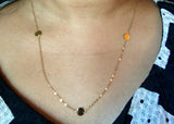 14K Solid Gold round dot disc station necklace chain adjustable convertible necklace pendant