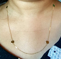 14K Solid Gold round dot disc station necklace chain adjustable convertible necklace pendant