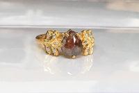 1 carat Red pear diamond raw diamond organic leaf petal 1 carat diamond solitaire branch twig engagement ring nature ring