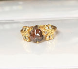 1 carat Red pear diamond raw diamond organic leaf petal 1 carat diamond solitaire branch twig engagement ring nature ring