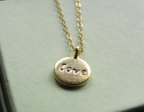 24K  Love disc necklace hand stamped