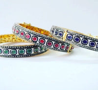 Diamond polki bangle custom made custom size emerald ruby blue sapphire precious gemstone bangles personalized Sterling silver Gold