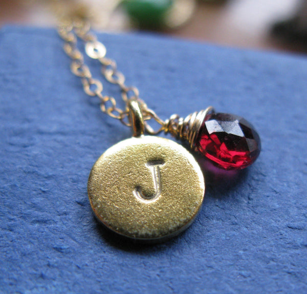 Initially Mine 18K Gold Over sterling silver Custom handstamped Initial necklace with birthstone