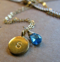 Initially Mine 18K Gold Over sterling silver Custom handstamped Initial necklace with birthstone