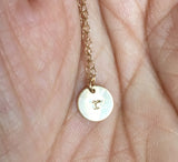 22K Solid Yellow Gold coin handstamped initial necklace